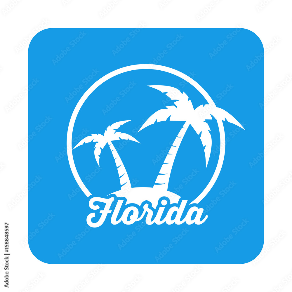 Icono plano Florida en cuadrado azul