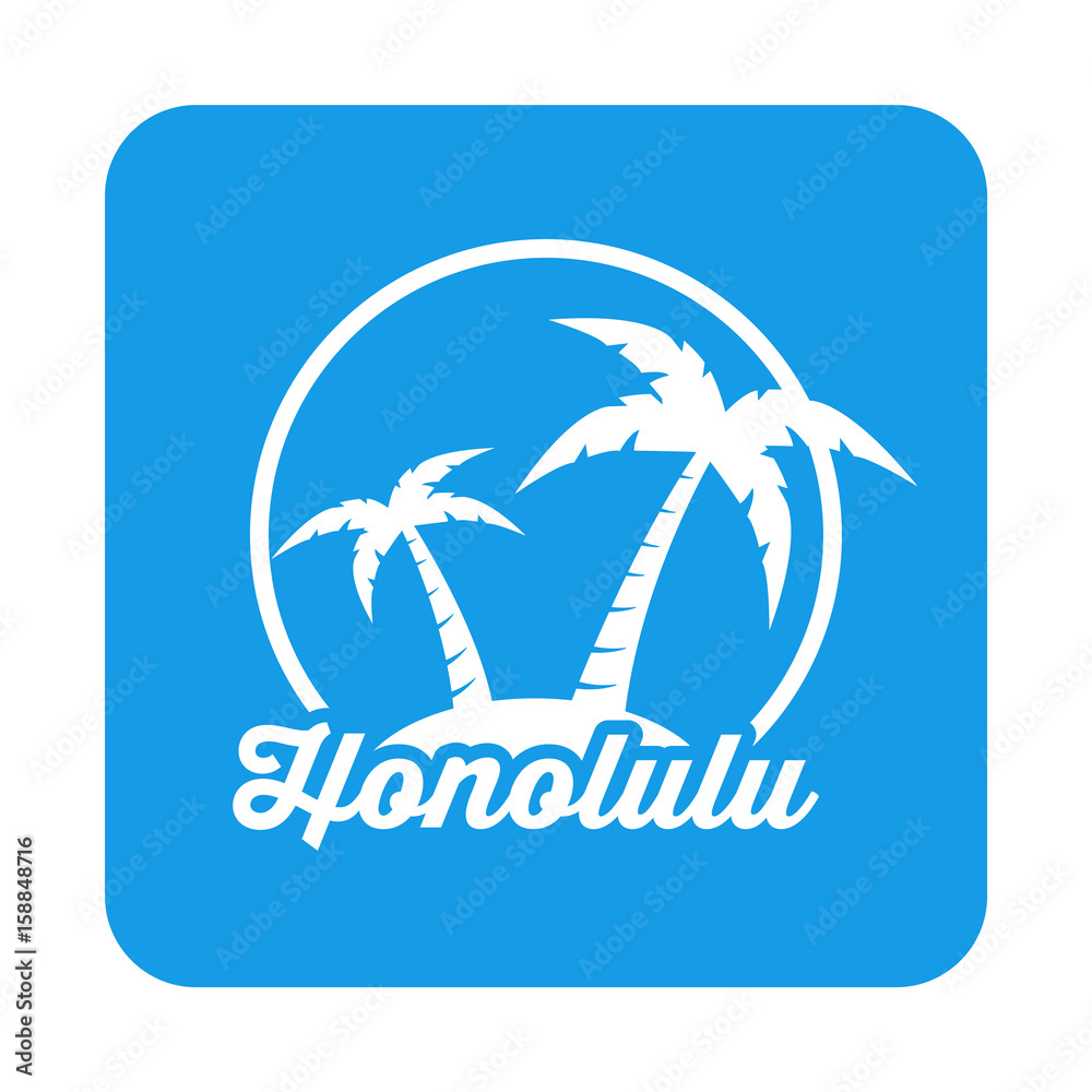 Icono plano Honolulu en cuadrado azul
