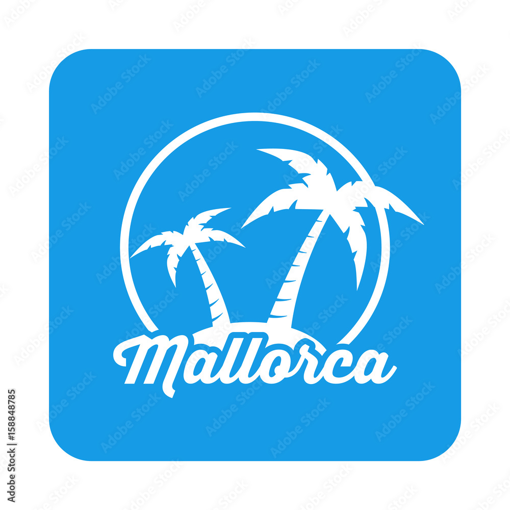 Icono plano Mallorca en cuadrado azul