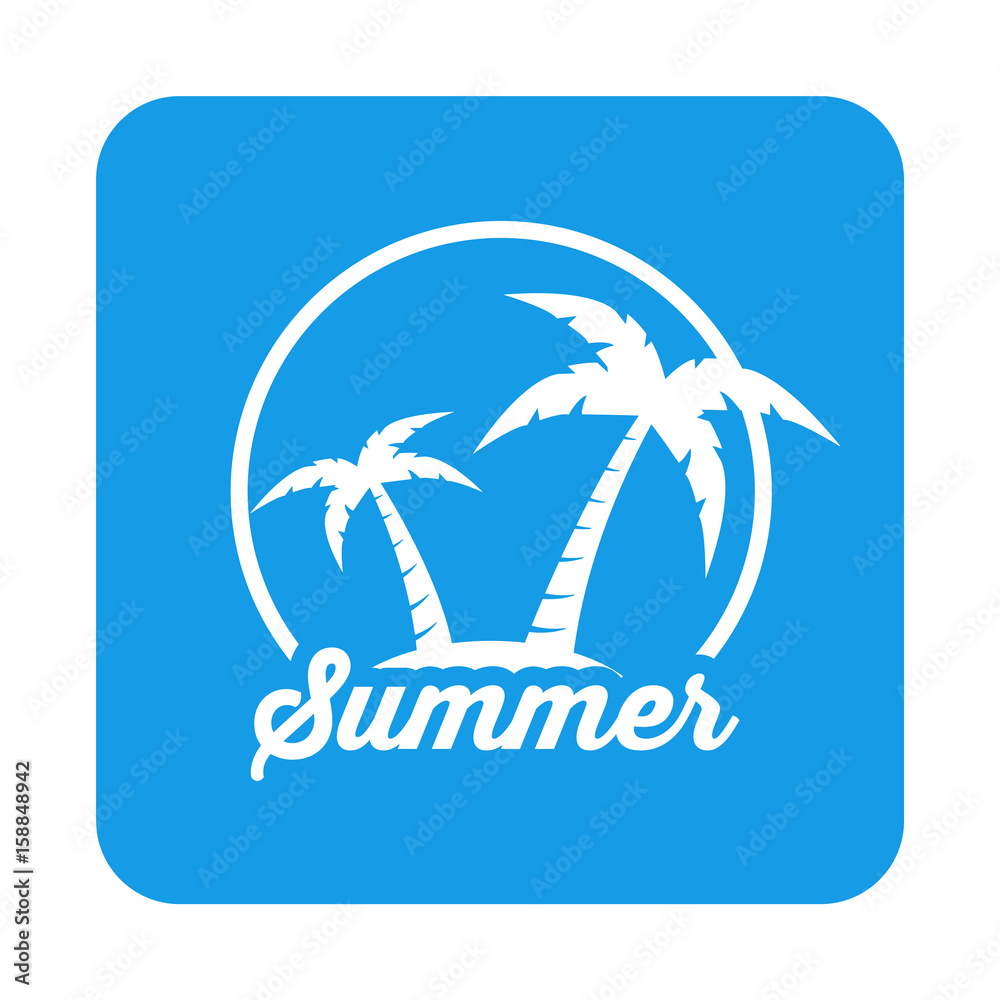 Icono plano Summer en cuadrado azul