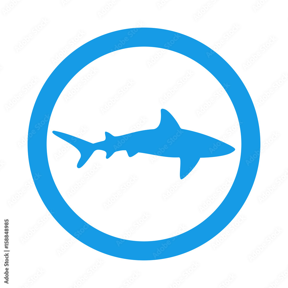 Icono plano tiburon en circulo color azul Icono plano tiburon en circulo color azul