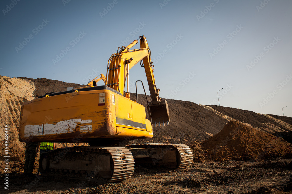 Close-up of a construction site excavator Close-up of a construction site excavator