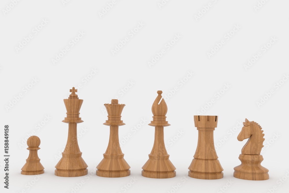chess wood figures in 3D rendering