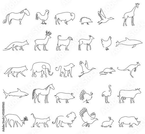 Canvas Print One line animals set, logos