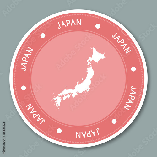Japan label flat sticker design. Patriotic country map round label. Country sticker vector illustration.