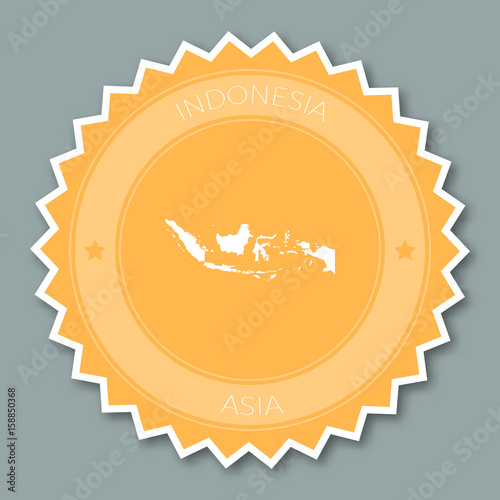 Indonesia badge flat design. Round flat style sticker of trendy colors with country map and name. Country badge vector illustration.