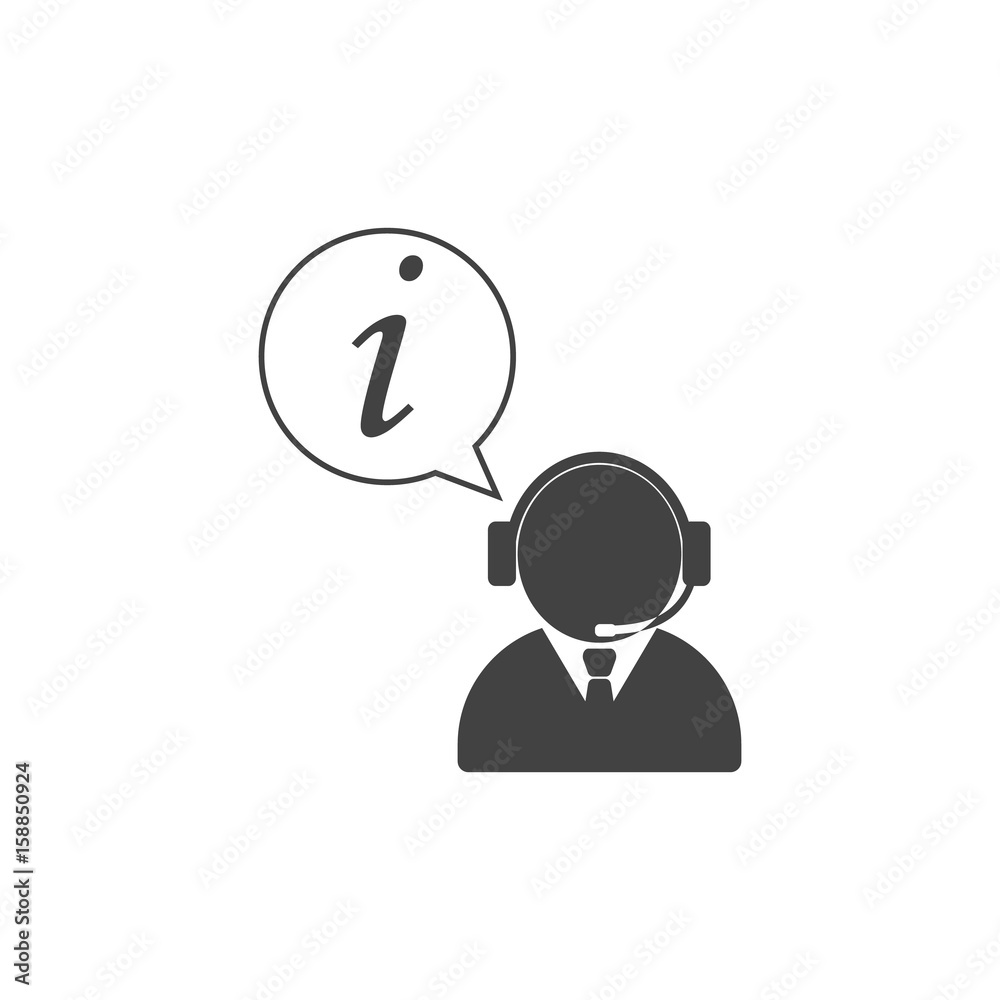 Call center operator in abstract style. Figure of businessman in headset. Bubbles with information. Call center logo. Flat style icon. Vector illustration Call center operator in abstract style. Figure of businessman in headset. Bubbles with information. Call center logo. Flat style icon. Vector illustration