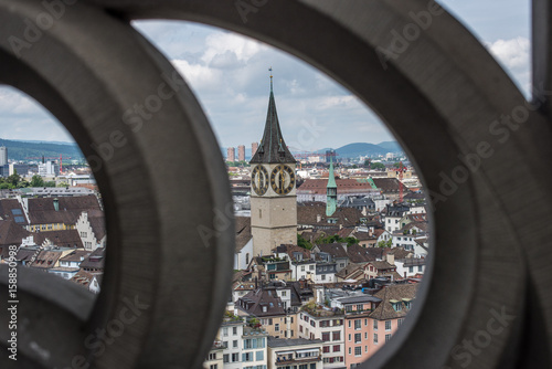 Zurich cityscape through fence