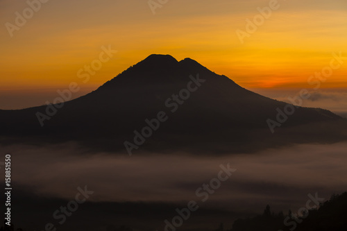 Scenic sunrise and mist at Batur volcano  Kintamani  Bali  Indonesia.