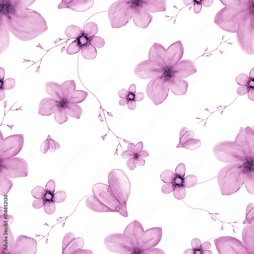 Fototapeta premium Wzór akwarela fioletowe kwiaty