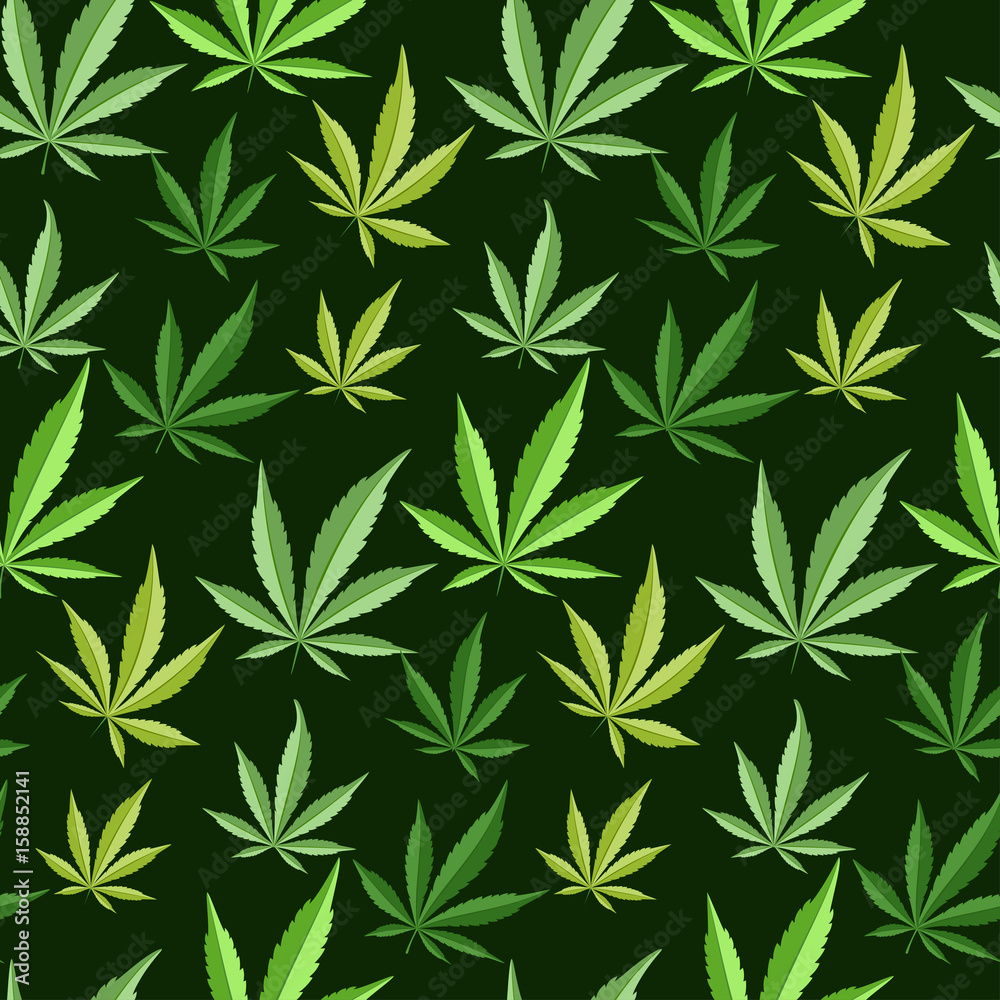 Fototapeta premium Green marijuana background vector illustration seamless pattern marihuana leaf herb narcotic textile