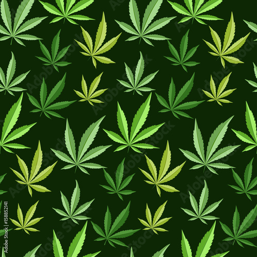 Green marijuana background vector illustration seamless pattern marihuana leaf herb narcotic textile