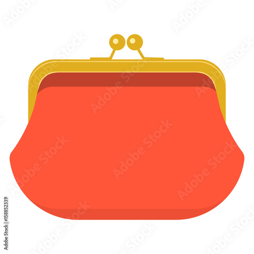 Retro purse with cash. Business and finance symbol. Red. Vector illustration