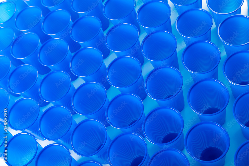 blue disposable plastic glasses