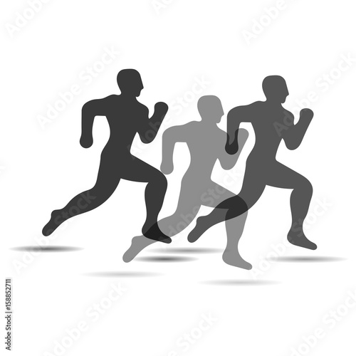 Running marathon, people run, black and white poster