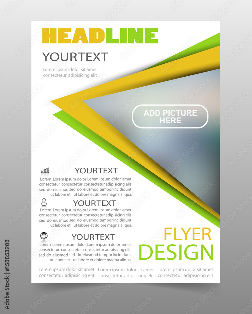 Green and yellow business brochure flyer design template. Can be use for publishing, print and presentation. Vector. Eps 10 Green and yellow business brochure flyer design template. Can be use for publishing, print and presentation. Vector. Eps 10