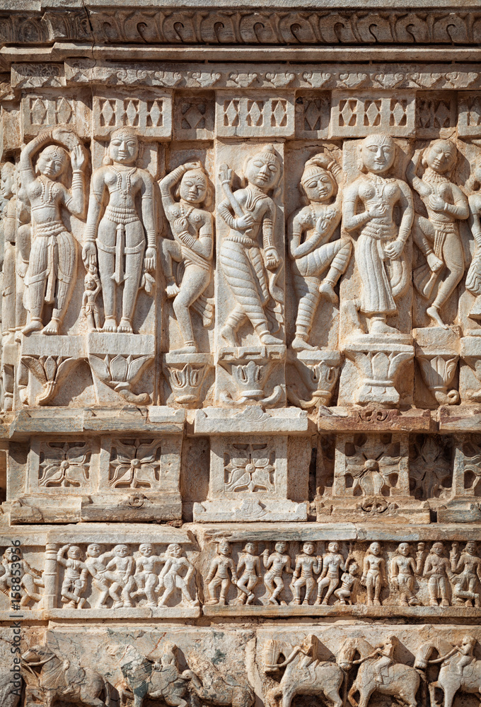 Sculptured wall of the temple Udaipur, India