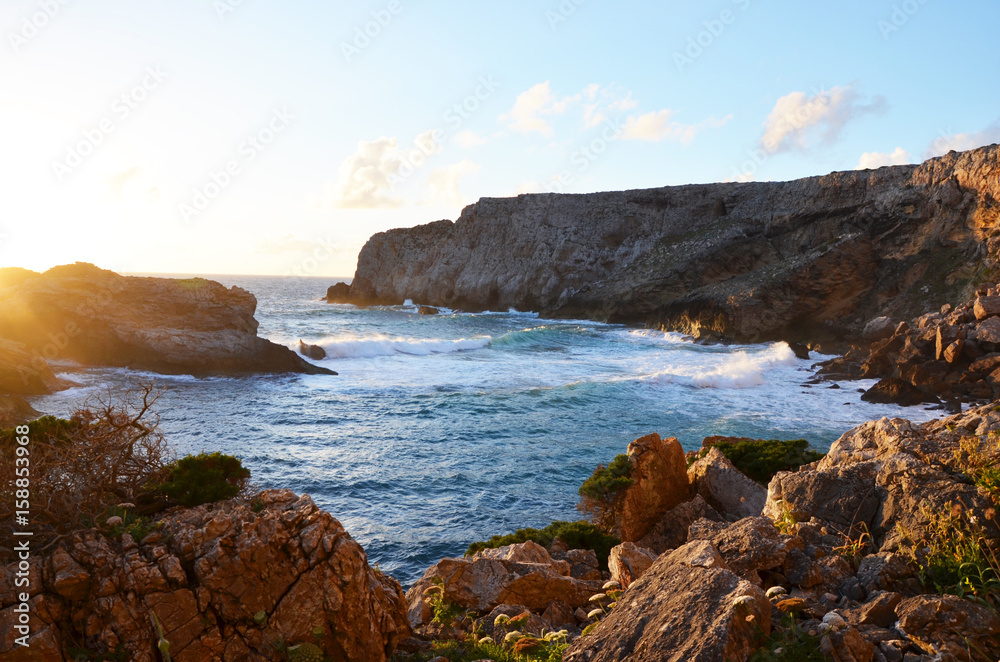 Beautiful Sunset at West Coast of Algarve between Praia do Amado and Cabo de Sao Vincente