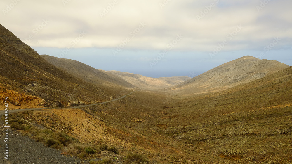 Mountainous landscape on Fuerteventura, Spain.