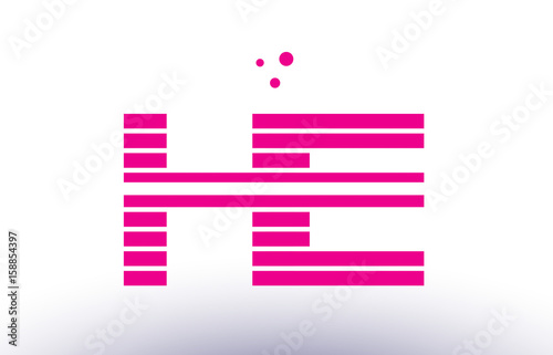 he h e pink purple line stripe alphabet letter logo vector template