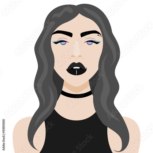 Vector illustration with hipster girl with piercing, tattoo, birthmark, choker