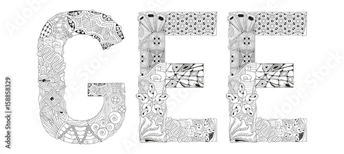 Word GEE for coloring. Vector decorative zentangle object