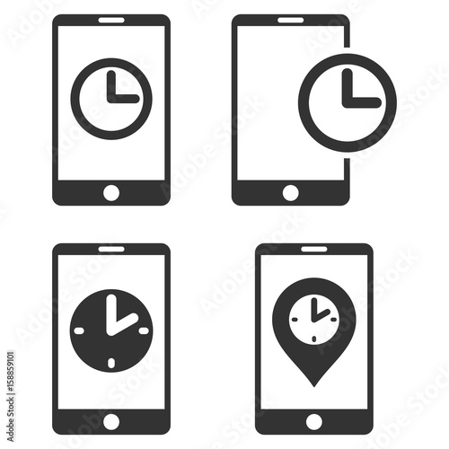 Mobile Clock vector icon clipart. Collection style is gray flat symbols on a white background.