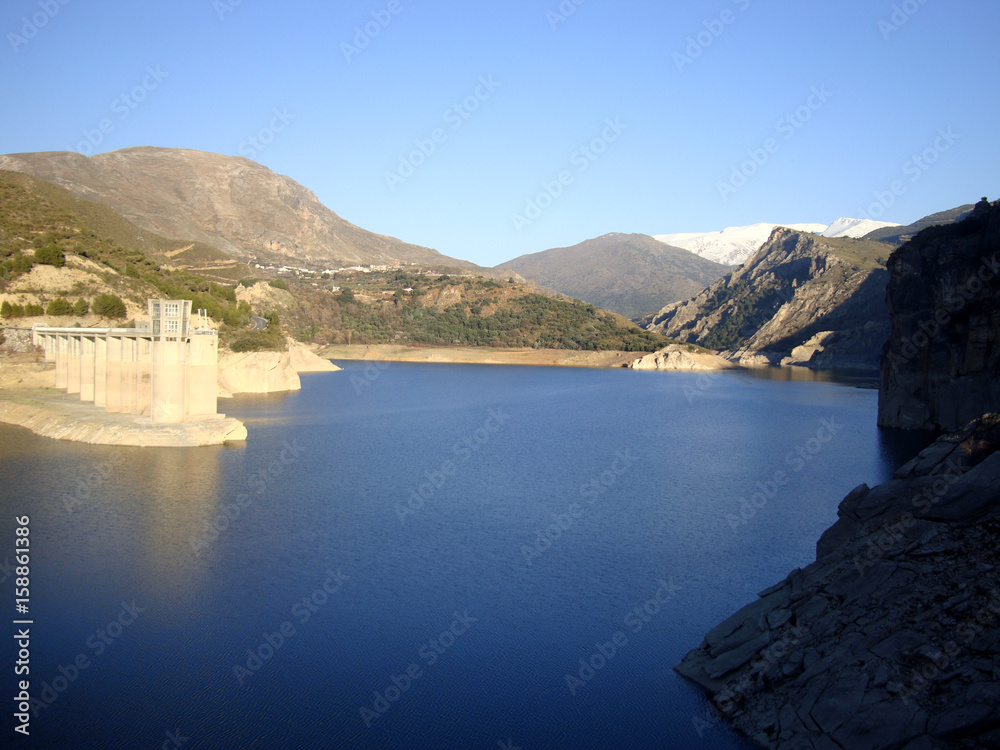 Beautiful view on Canales Reservoir, Güejar Sierra, Sierra Nevada, Spain 