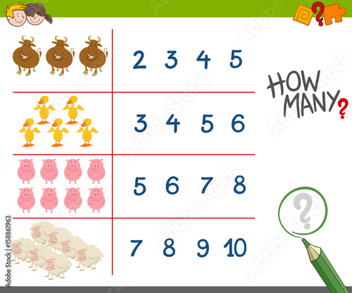 Tableau sur toile counting activity with farm animals