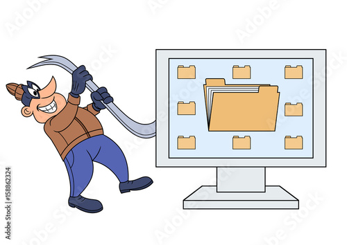Computer thief with a crowbar