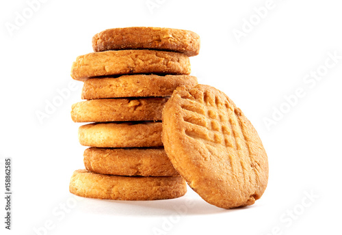 Homemade round butter cookies or biscuit with peanut  isolated on white background