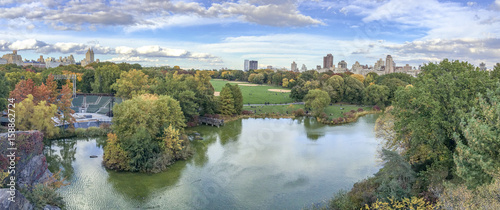 Beautiful colors of Central Park in foliage season, panoramic view - New York City