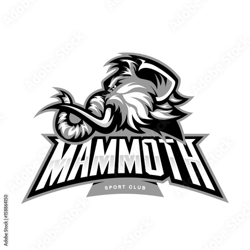 Furious woolly mammoth head sport vector logo concept isolated on white background. Modern professional mascot team badge design.
Premium quality wild animal t-shirt tee print illustration.