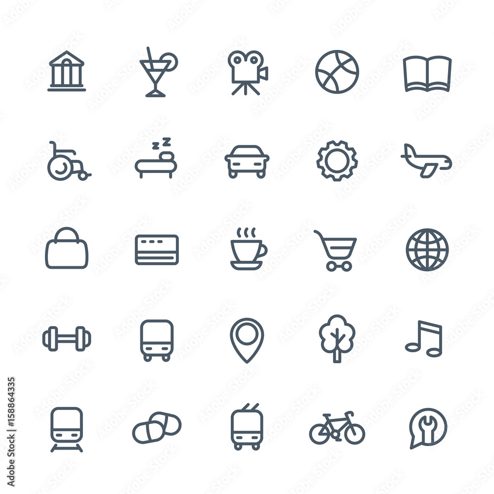 line icons set for maps or navigation apps, vector pictograms on white line icons set for maps or navigation apps, vector pictograms on white