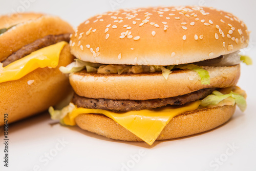 Burger, french fries, fast food on isolated background