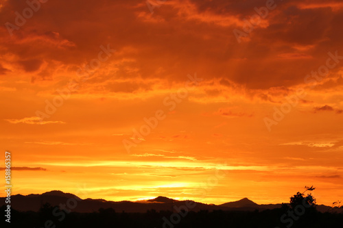 Yellow gold sky evening In tropical countries summer