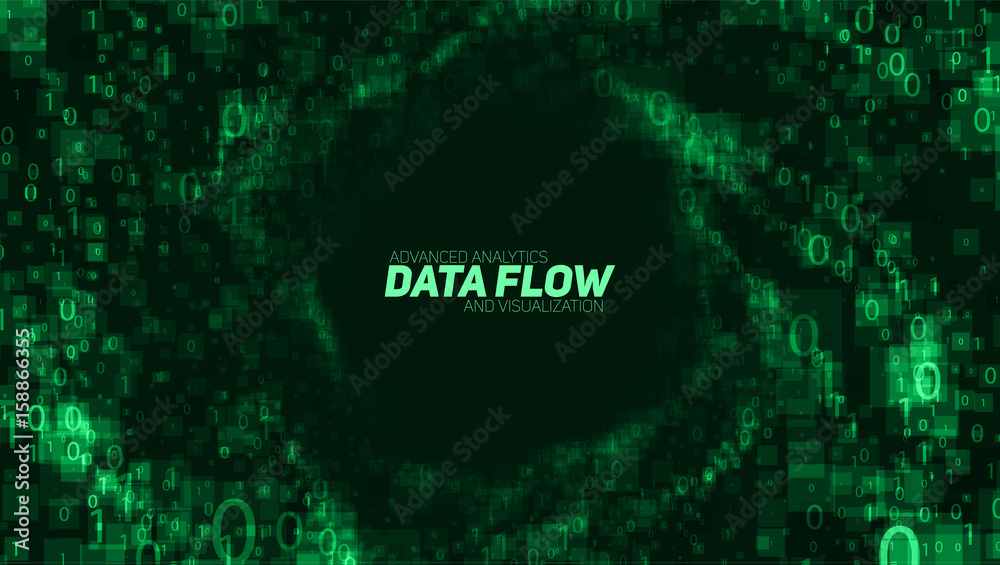 Vector abstract big data visualization. Green glowing data flow as binary numbers. Computer code representation. Cryptographic analysis, hacking. Bitcoin, blockchain transfer. Pattern of program code Vector abstract big data visualization. Green glowing data flow as binary numbers. Computer code representation. Cryptographic analysis, hacking. Bitcoin, blockchain transfer. Pattern of program code