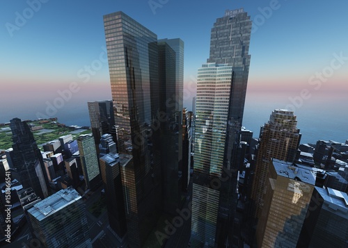 Photography Beautiful view of the skyscrapers, modern city landscape, 3d rendering