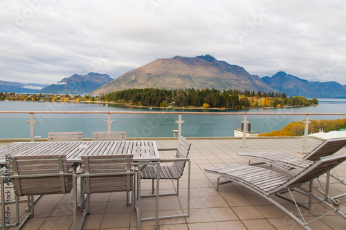 Panorama view of autumn leaves lake and mountains in Queenstown , vacation in south island New Zealand © luissybuster