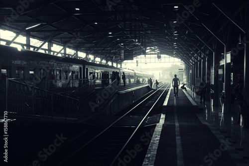 Dark train station bw