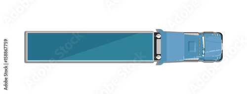 Commercial semi truck isolated top view icon. Commercial van, modern lorry car, freight transport side view vector illustration.