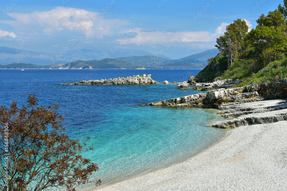Secluded beach on the Greek Island of Corfu, Ionian Sea