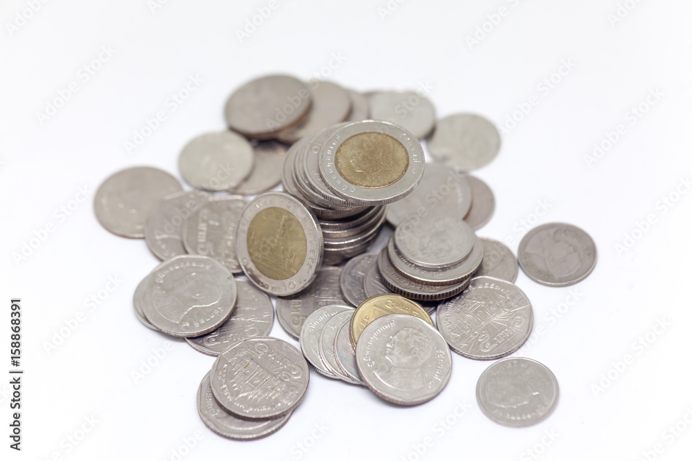 Coin, Thai currency in background and isolated Coin, Thai currency in background and isolated