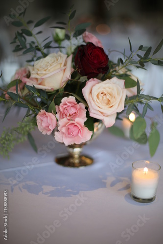 Elegant Wedding Decor Beautiful Pink  White  and Red Roses Centerpiece