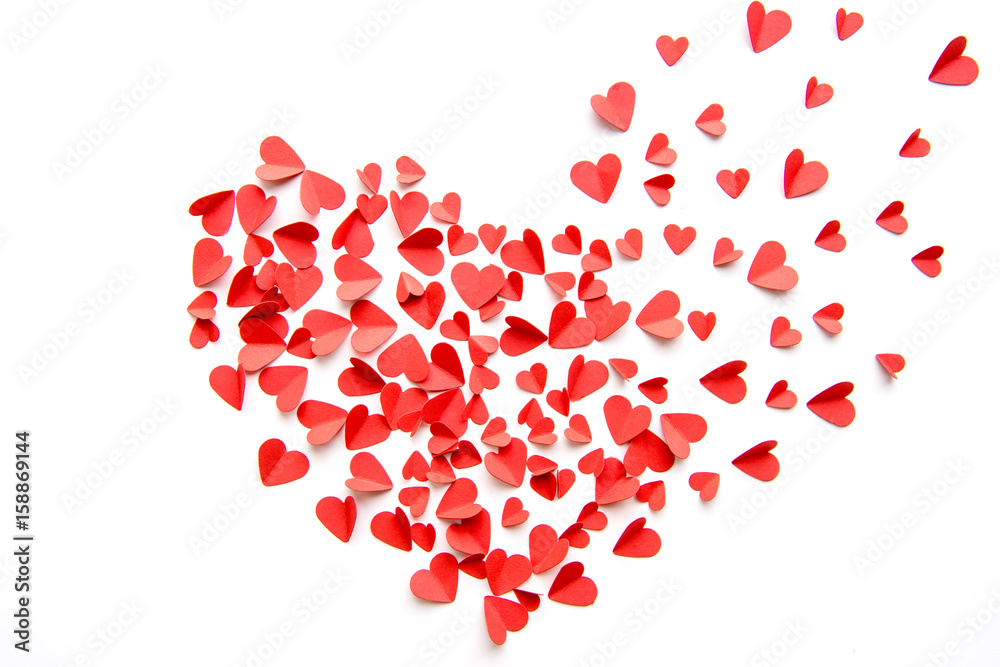 Big heart sign made from red hearts isolated on white. Valentines day concept
