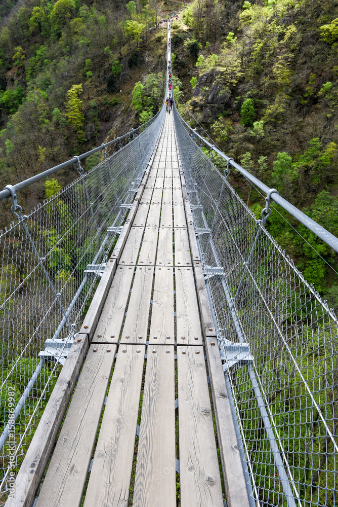 Obraz premium The suspension bridge over the valley at Semerntina, Switzerland