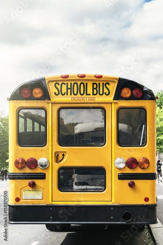 Yellow School Bus in Manhattan Streets.