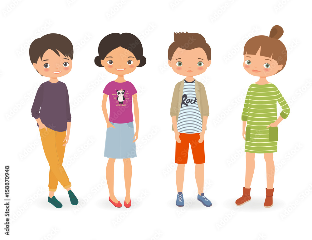 Stylish boys and girls. Cartoon vector illustration Stylish boys and girls. Cartoon vector illustration
