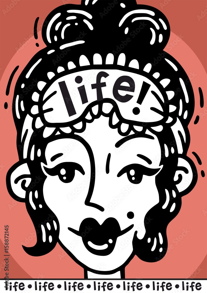 Poster portrait of beautiful woman with bandage for sleep life Poster portrait of beautiful woman with bandage for sleep life