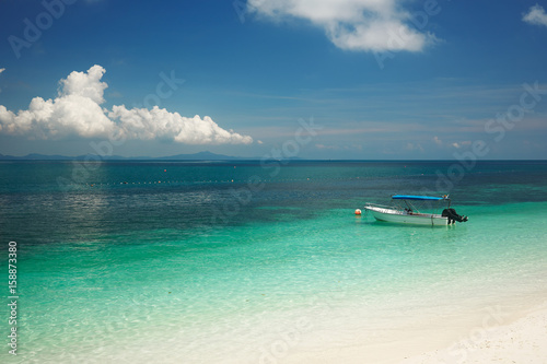 Beautiful tropical beach in  Rawa island. White sandy beach . Malaysia . © jamesteohart